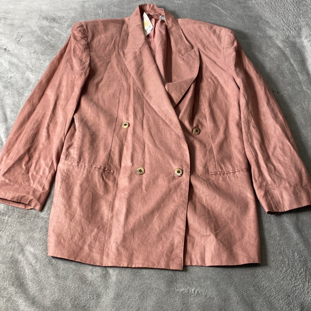 Fenn Wright & Manson Blazer Womens Large Pink 100% Linen Double Breasted Vintage